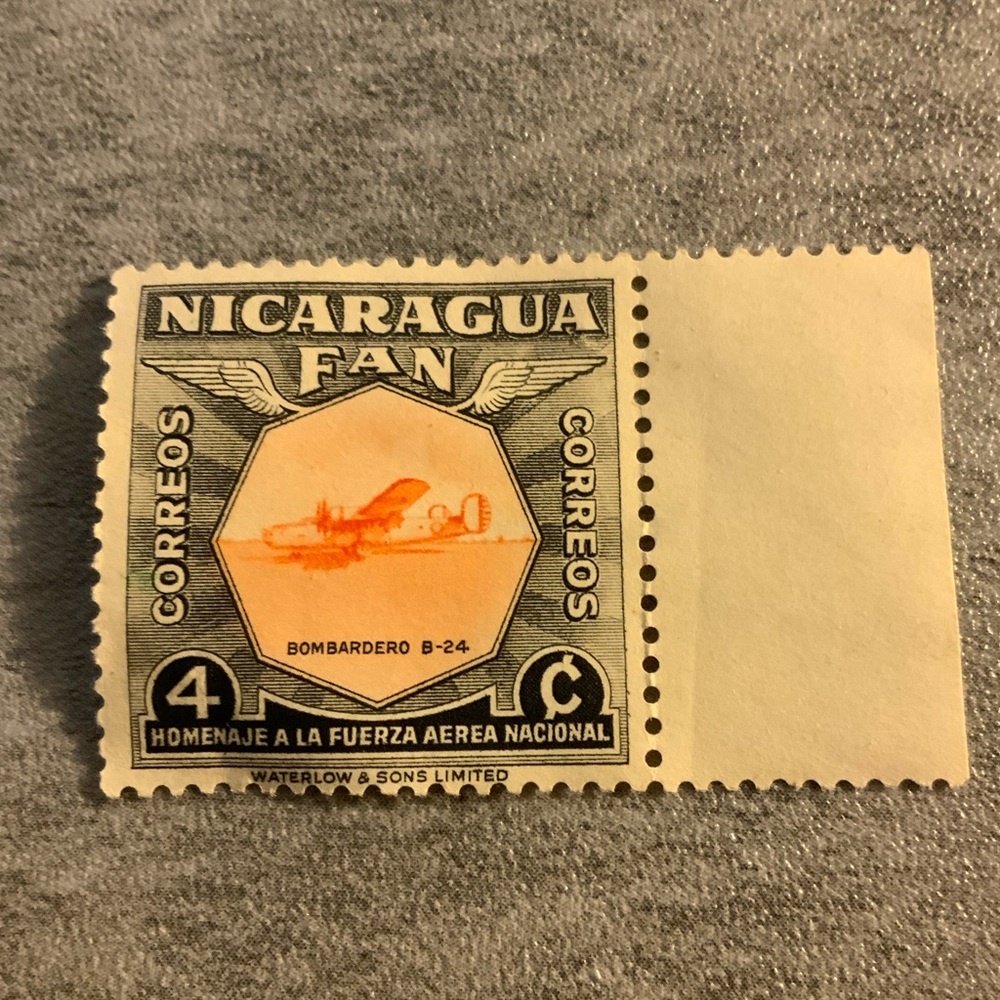 RARE Nicaragua Air Force and the American pilot Dean L. Ray Bomber B-24 stamp